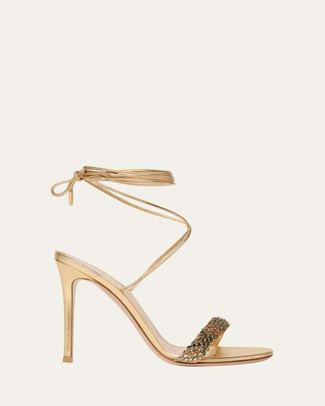 Crystal Metallic Ankle-Strap Sandals